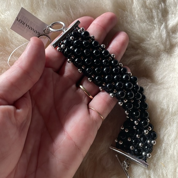 3/$20! NWT Banana Republic bracelet bead-like wide black / sliver elegant style - Picture 3 of 4